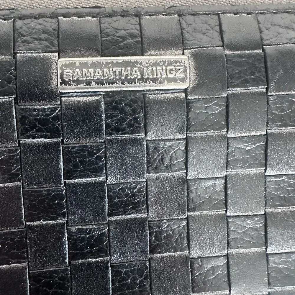 Samantha Kingz Black Woven Leather Black Leather Full Size Wallet Minimalist